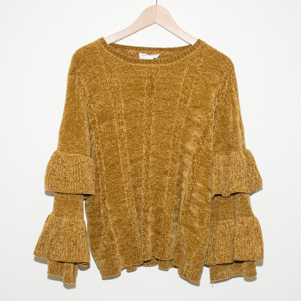 For The Republic Gold Chenille Ruffle Sleeve Sweater